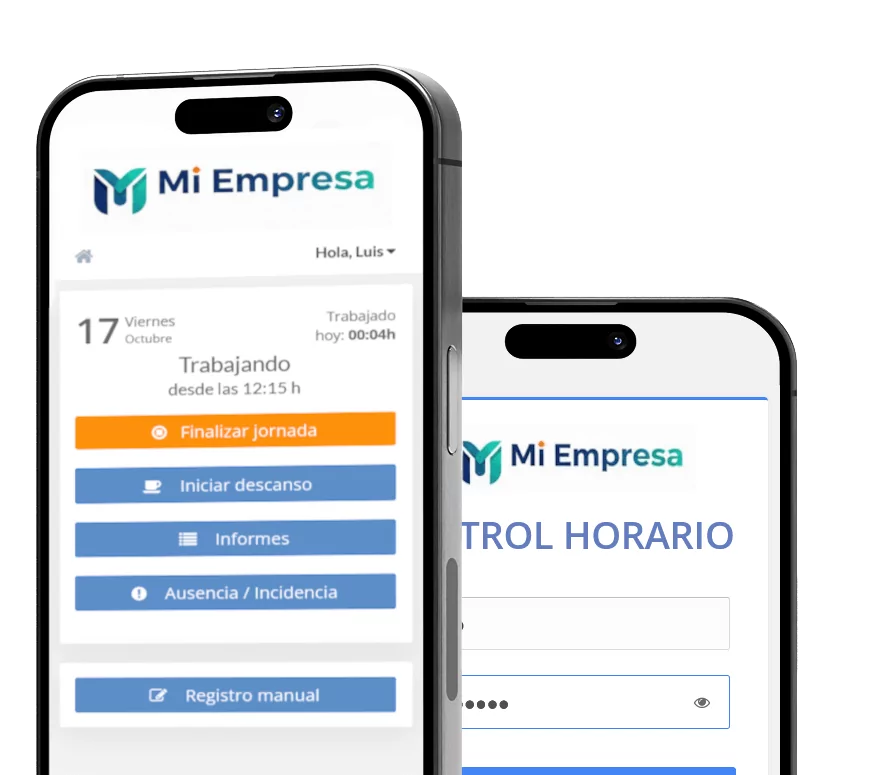 Ejemplo móvil app control horario online